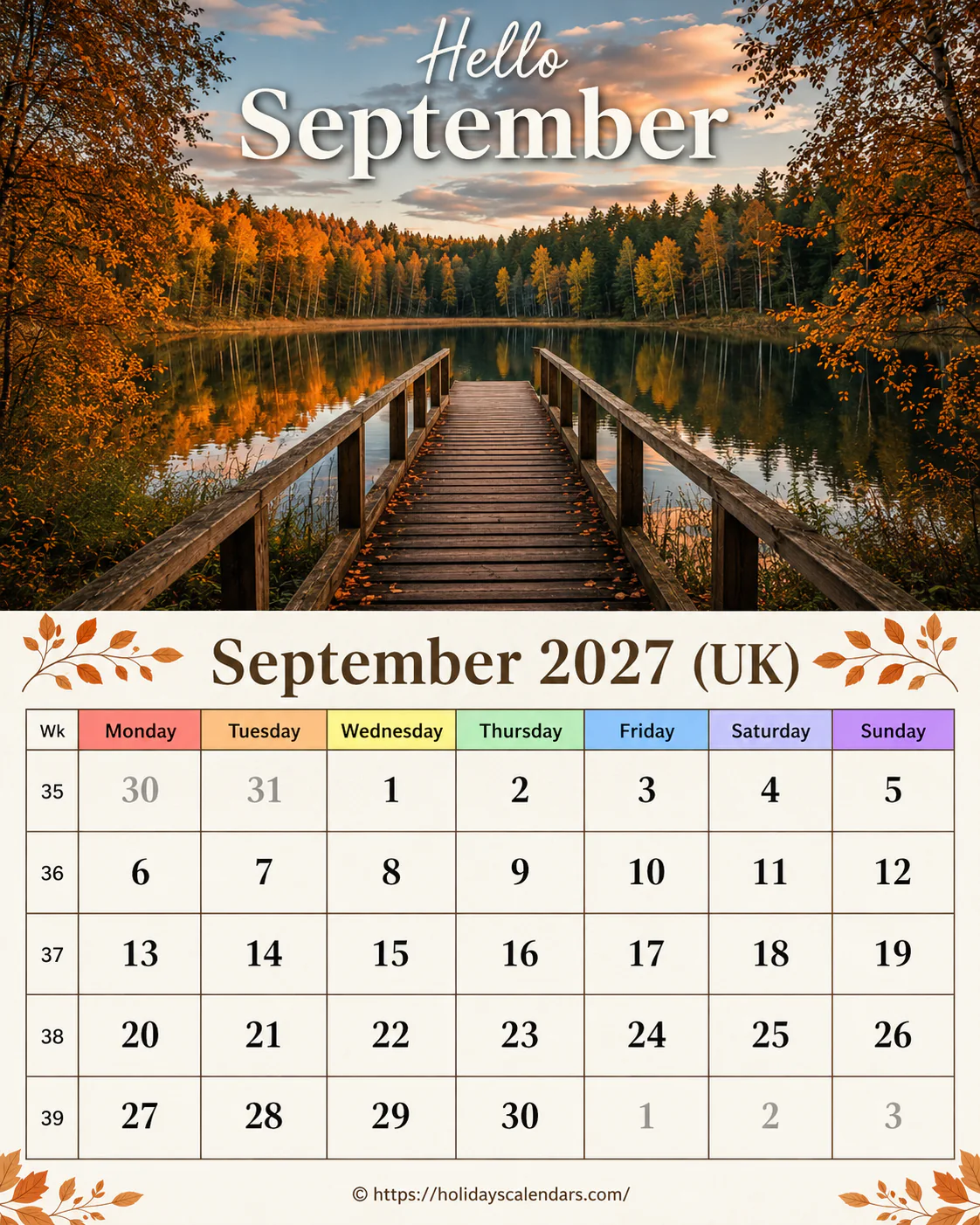 UK September 2027 bank holidays calendar United Kingdom bank holidays September 2027 calendar image for monthly planning