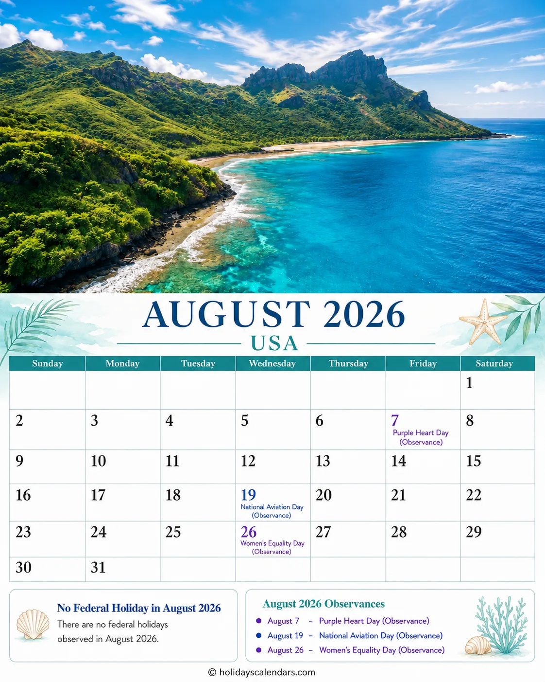 US August 2026 federal holidays calendar United States federal holidays August 2026 calendar image for monthly planning