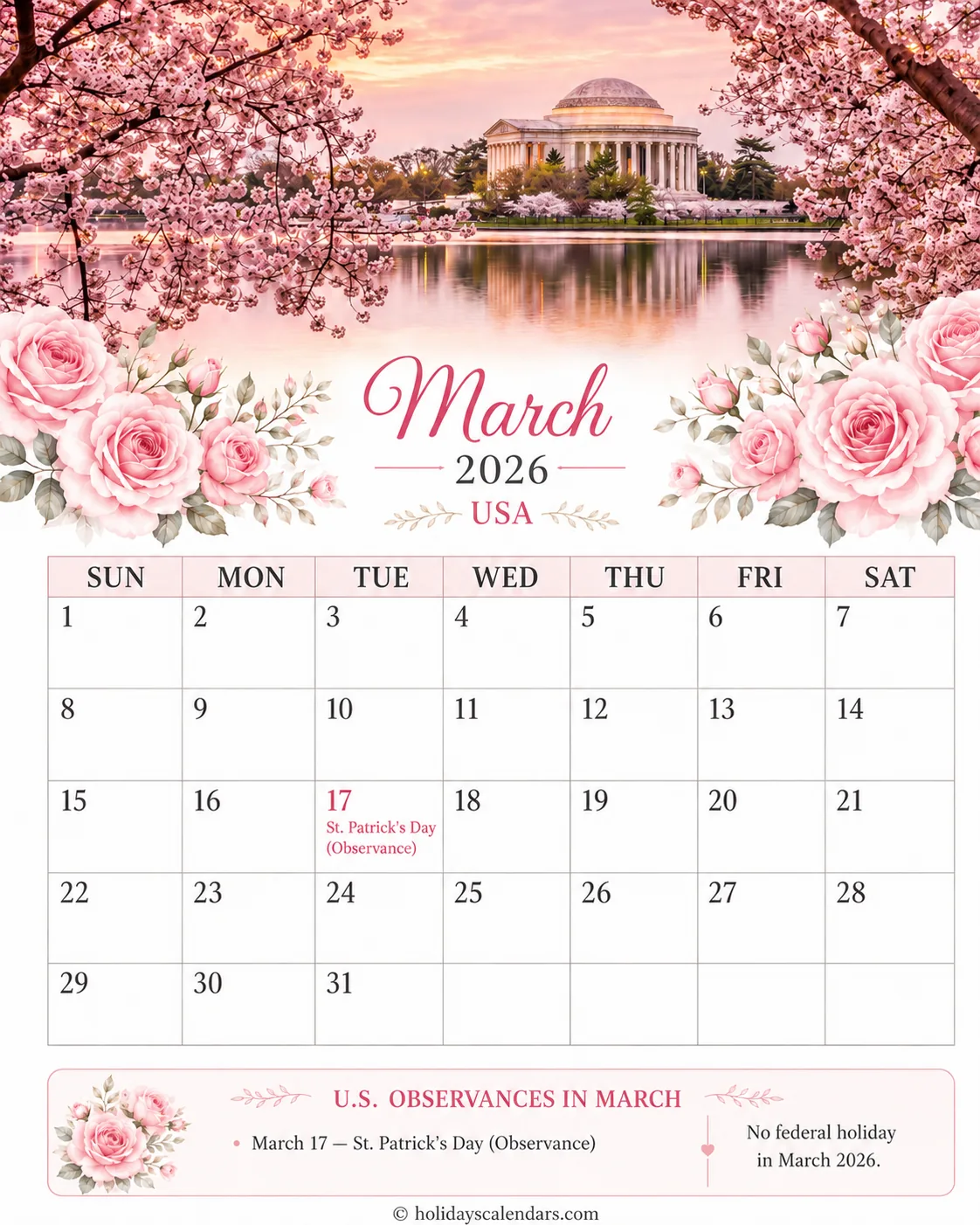 US March 2026 federal holidays calendar United States federal holidays March 2026 calendar image for monthly planning