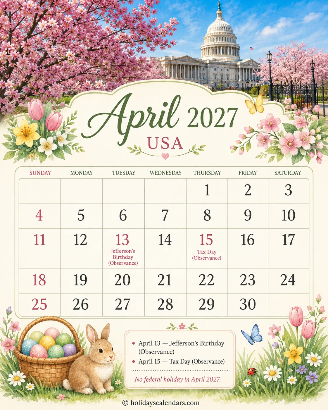 US April 2027 federal holidays calendar United States federal holidays April 2027 calendar image for monthly planning