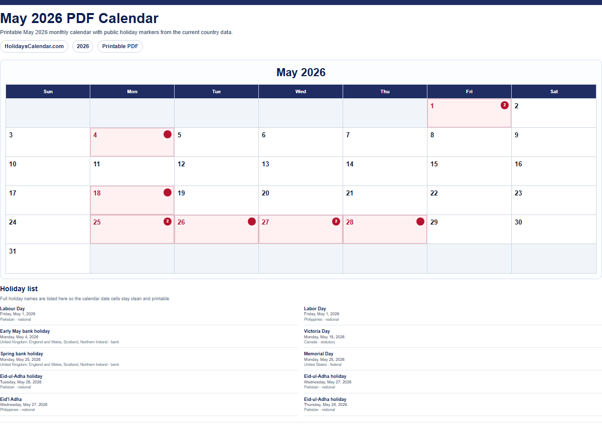 May 2026 PDF calendar preview