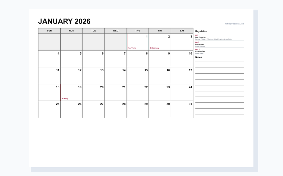 2026 monthly planner calendar PDF preview