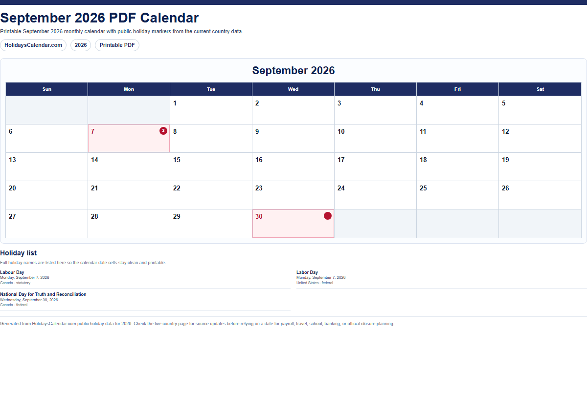 September 2026 PDF calendar preview