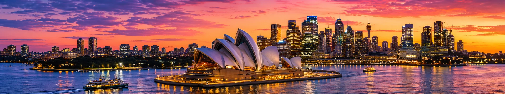 Australia public holidays 2027 calendar banner with Sydney Opera House and the Sydney skyline at sunset