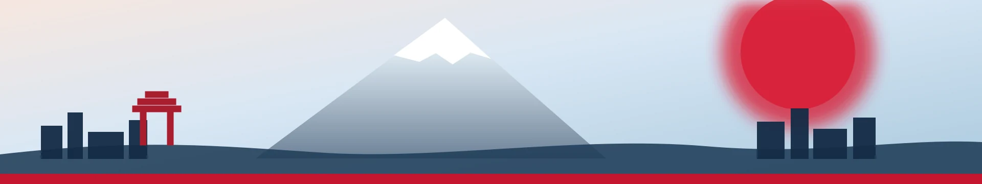 Japan public holidays 2026 calendar banner with Mount Fuji, a red sun, a torii gate, and Japanese city silhouettes