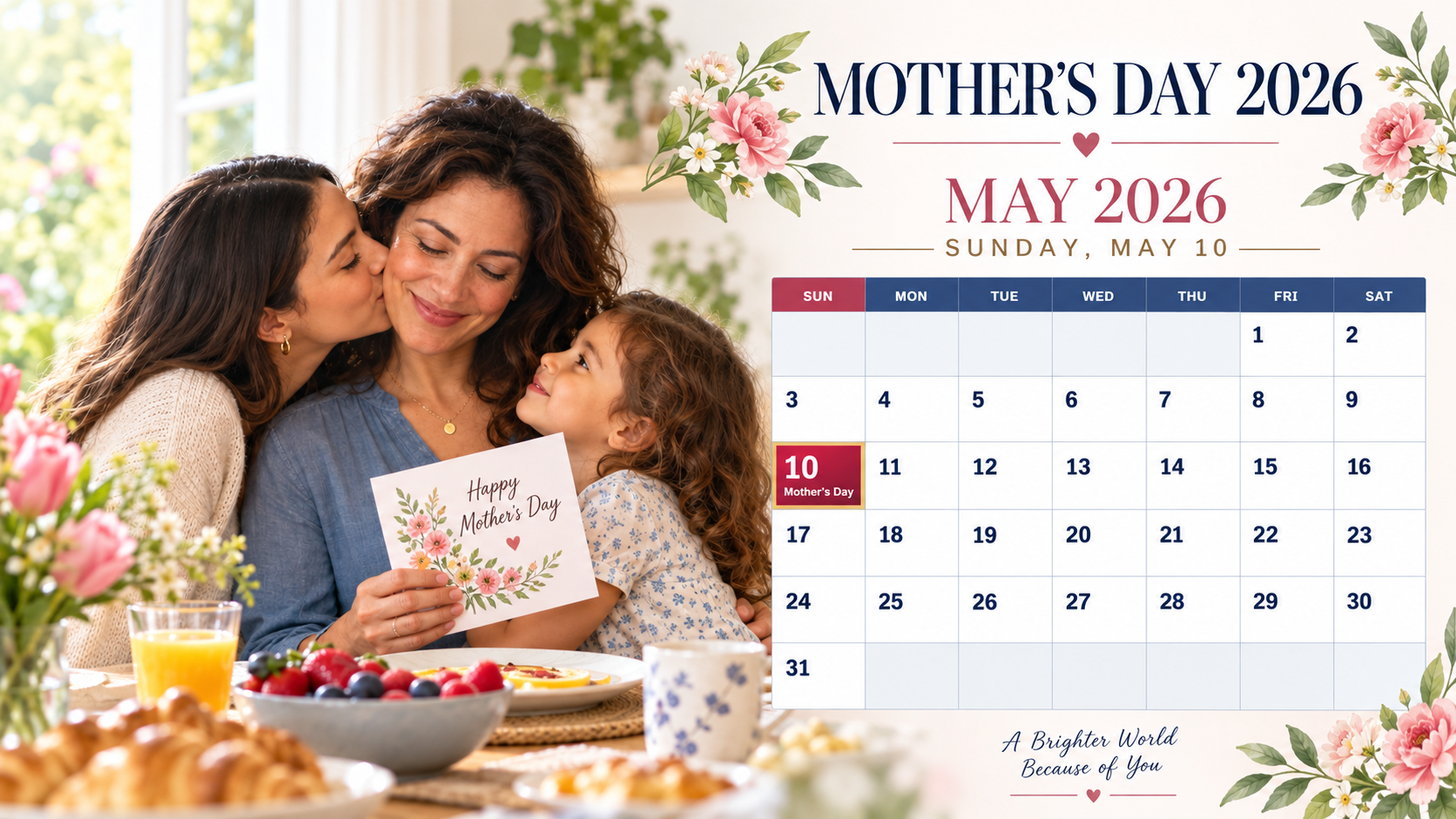 Mother's Day 2026 Calendar - May 10 May 2026 calendar highlighting Mother's Day on Sunday, May 10