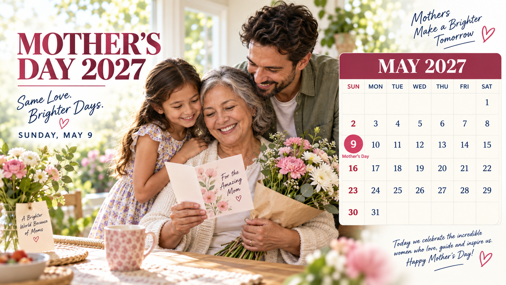 May 2027 calendar highlighting Mother's Day on Sunday, May 9
