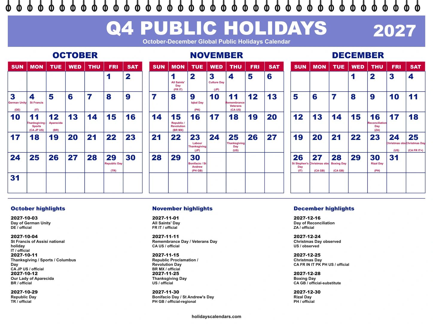 October-December 2027 global public holidays quarterly calendar October-December 2027 global public holidays quarterly calendar image with selected major economy holidays marked